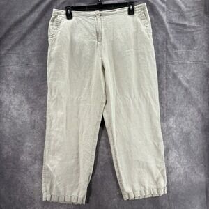 LL Bean Pants Womens 18 Linen Cream Beige Baggy Beach Summer Straight Classic